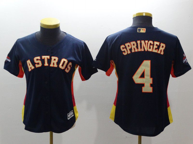 Women Houston Astros 4 Springer Blue Champion Edition MLB Jerseys